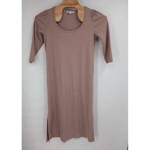 The Nines by Hatch Maternity Dress Large‎ Midi Rose Ribbed 3/4 sleeve